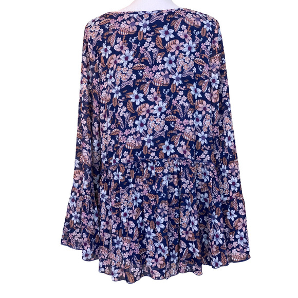 ARULA Floral V-Neck Blouse - Navy and Pink - Picture 3 of 5